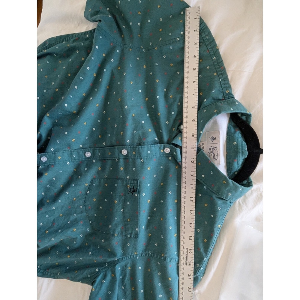 Original Penguin Shirt Mens XL Teal Floral Button Front Short Sleeve Pocket - Picture 8 of 9